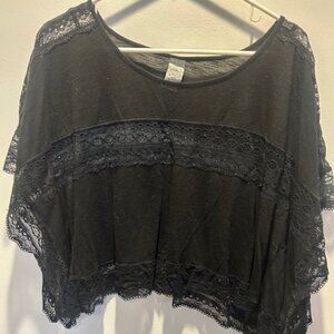 Free People - Black Crop top with Lace inserts